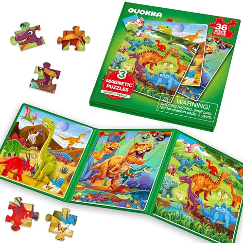 QUOKKA Magnetspiel ab 2 3 Jahre - 36-Teilige Puzzle ab 2 Jahre - Dino Reisespiele Kinder ab 3 5 - Beschäftigung Für Kinder Im Flugzeug - Lernmagnet-Geschenk für den Roadtrip