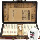 XUBX Mini-chinesisches Majong-Set,Mahjong-Anzug, Spielsteine aus weißem Elfenbeinimitat in edler Holzschatulle，Reise Mahjong Spielset Beige,komplettes Majong-Spiel-Set für Versammlungen, Tischspiel