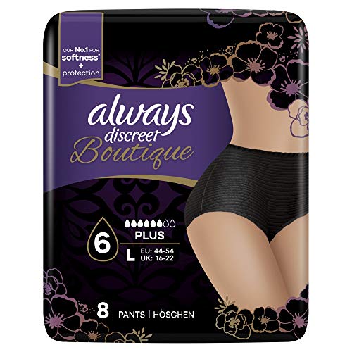 Always Discreet Boutique Pants Plus, Schwarz, Größe L, 2 Packungen à 8 Stück