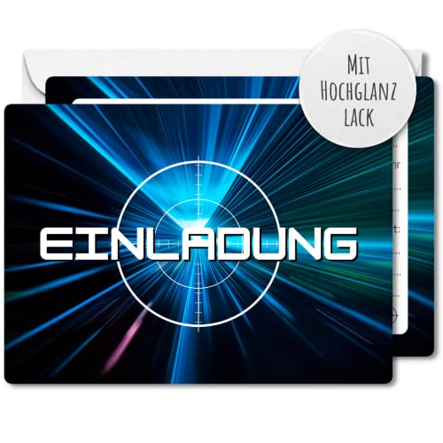 Generisch 12 x Einladungskarten Umschläge für Mädchen & Jungen Kindergeburtstag – Unisex-Karten mit Laser-Tag-Motiv – Die bunten Karten sind die perfekte Einladung für die nächste Laser-Day-Party
