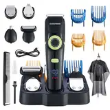 BarberBoss Men, Bartschneider, Groomer Kit für Männer - Ohr- und Nasenhaartrimmer, 4 Kämme, Präzisionswahlrad, Keramikklinge, 39 Schnittlängen, wasserdicht, LED & Reisesicherungsanzeige, QR-6085