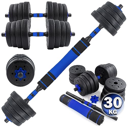 C.P.Sports 2in1 Kurzhantel & Langhantel Set 30kg / 40kg | Hantelscheiben – Gewichte – Hantelstangen | verstellbare Hanteln – Hantelset für Krafttraining, Fitness, Home Gym (blau-schwarz )