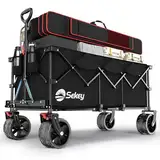 Sekey XXXL Bollerwagen Faltbar 300L 150KG Belastbar, Faltbarer Bollerwagen 17x10 cm Extra Breite Reifen Alle Gelände, Patentiert Klappbar aus Vier Richtungen, XXXL-Super 4013, Schwarz