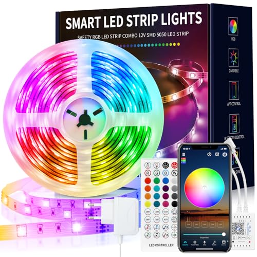 Beaeet LED Strip 10m, LED Streifen 10m Selbstklebend mit Fernbedienung und App, LED Lichterkette LED Band Musik Sync LED Beleuchtung für Zimmer, Küche, Party