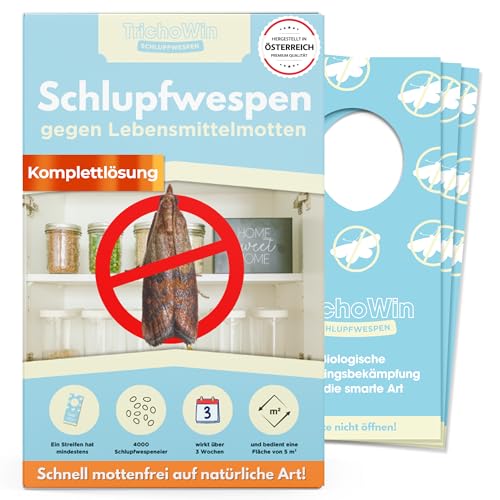 TrichoWin Schlupfwespen gegen Lebensmittelmotten (Plodia interpunctella), biologisch & effektiv, 4000 Eier pro Streifen, unbedenklich für Menschen & Tiere, 3 Lieferungen alle 3 Wochen à 3 STK.