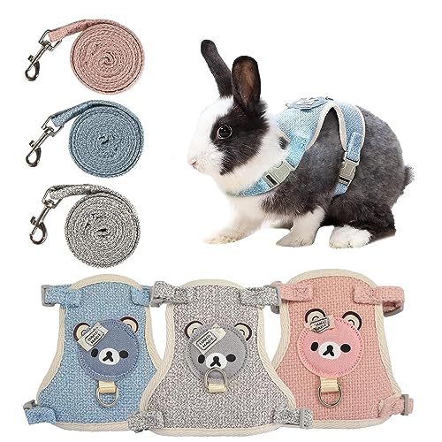 3 Stück Kaninchen Leine 120cm Verstellbare Katzengeschirr Kaninchen Geschirr Hasenleine Zwergkaninchen Kaninchen Leine für Zwergkaninchen Katzen Geschirr Set mit Leine für Katzen Cat Harness (1-3kg)