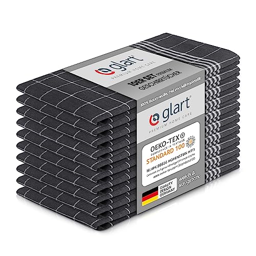 Glart 48GI2 10er Set Geschirrtücher Küchentücher, 50x70 cm, 100% Baumwolle Oeko-TEX Standard 100, grau, vorgewaschen, Tücher für Küche und Abwasch