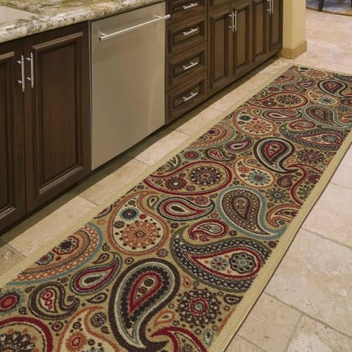 Ottomanson Ottohome-Kollektion Teppichläufer mit Gummirückseite und modernem Paisley-Design, 57 cm x 210 cm, Beige