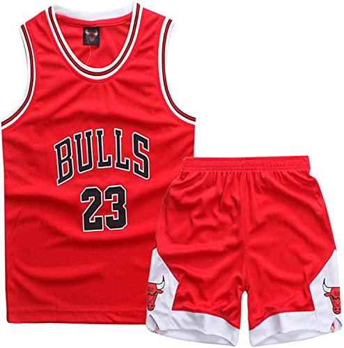 DaceStar Basketball Kinder Trikot 2 Stücke,Jungen Basketball Trikot Kinder,Rot Basketball Kleidung Kinder,Basketball Kinder Kleidung Jungs,Basketball Jersey + Basketball Shorts Kinder(L)