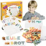 Haozozo Buchstaben Lernen Lernspiele ab 3-8 Jahre, Holz Montessori Spielzeug ab 3-8 Jahre Junge Mädchen Kinderspielzeug ab 3-8 Jahre Steckpuzzle Einschulung Geschenk