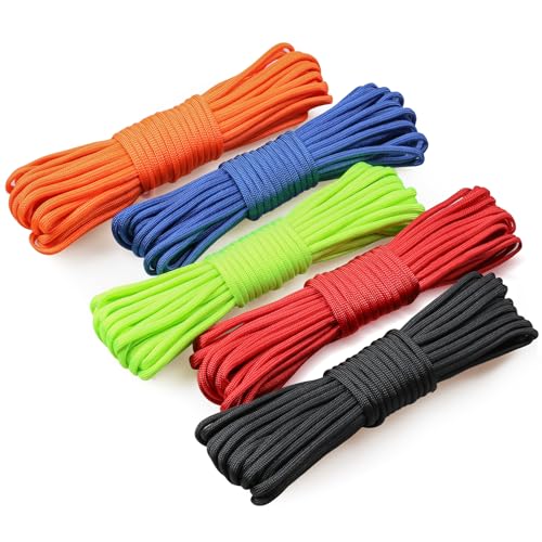 VABNEER 5 Stück x 33ft/10m Paracord, 4mm Paracord 550 7 Kern-Strängen Nylon Reepschnüre, Hält bis zu 250kg, Ideal für Outdoor Survival Camping