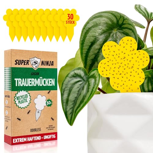 Super Ninja Trauermücken Bekämpfen - 30er Pack, hochwirksame Gelbtafeln für den Innenbereich, gelbe Klebefalle für Pflanzen, ungiftig und umweltfreundlich, gelbsticker 3 Monate verwendbar