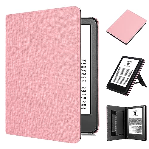 TOKILO Hülle für 6" eReader (11. Generation, 2024/2022 Release), Premium PU Ledertasche mit Auto Wake/Sleep Handschlaufe Faltbarer Stand Kartensteckplatz, inkompatibel mit iPad 6" eReader, Rosa