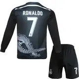 NIHMEX Madrid #7 Retro Black Dragon Heim Limitierte Fußball Jugend-Langarmtrikot, Trikot und Shorts Geschenk Set Jugendgrößen (Schwarz, 26)