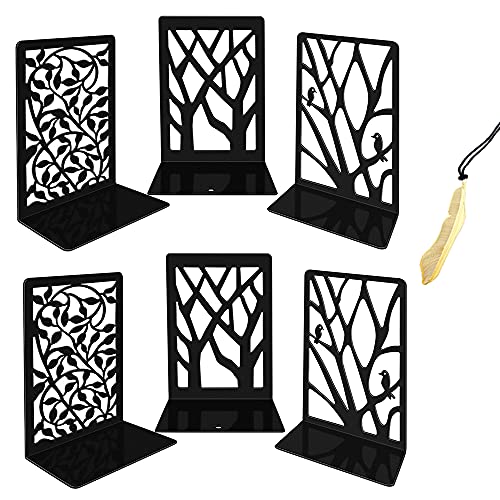 Iycnkok Buchstützen Buchstütze aus Metall Bookends - Bücher Halter Regal Book Holder CD DVD - Lesezeichen Enthalten Ordnerhalter für Schreibtisch Home Office Kinder, 3 Paar Schwarz