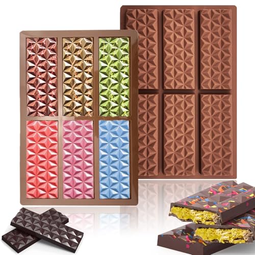 Sadodo 6 Zellen Silikon Schokoladenform,1 Stück Rechteck Dreieck Diamant Süßigkeitenformen Silikonformen Silikon-Backform Chocolate Bar Mold für BPA frei DIY Süßigkeiten Schokolade Backen Form (A)