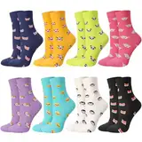 Utensilsto 8 Paar Lustige Socken Damen EU 39-42, Baumwolle Socken Tier Muster für Damen Süß Damensocken Crew Socken Sneaker Socken für Geburtstags und Weihnachts