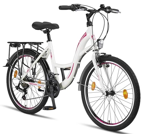 Licorne Bike Stella Premium City Bike in 24,26 und 28 Zoll - Fahrrad für Mädchen, Jungen, Herren und Damen - 21 Gang-Schaltung - Hollandfahrrad Citybike (Weiss, 24.00)