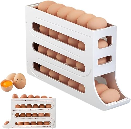 Eierhalter für den Kühlschrank, 4 Schichten automatisch scrollender Eierregalhalter, Große Kapazität Eierspender für 30 Eier, platzsparender Eierspender mit automatischem Rollen