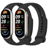 Mugust 2 Stück Armband für Xiaomi Mi Band 8/Xiaomi Mi Band 9 Armband, Weiches Silikon Atmungsaktiv Ersatzarmband für Xiaomi Mi Band 9/Xiaomi Mi Band 8 Armband (Schwarz+Schwarz)