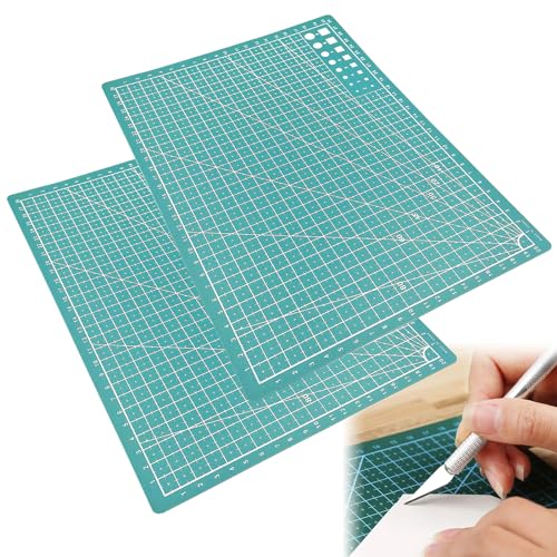 Schneidematte Set,Selbstheilende Bastelunterlage Mat,A4 Selbstheilend Schneidematte,Selbstheilende Schneideunterlage,Doppelseitig Rastern,Für Professionelle Schnitte,Handrückenbretter,30×22cm,Grün