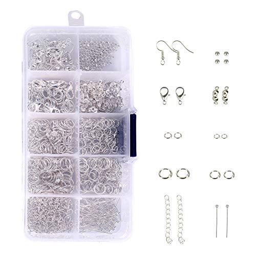 Schmuckherstellung 650-tlg Schmuck Reparatur mit Jewelry Ergebnisse Kit Basteln Zubehör Accessoires Set für Ohrringe Armband Halskette DIY Anfänger, Silber
