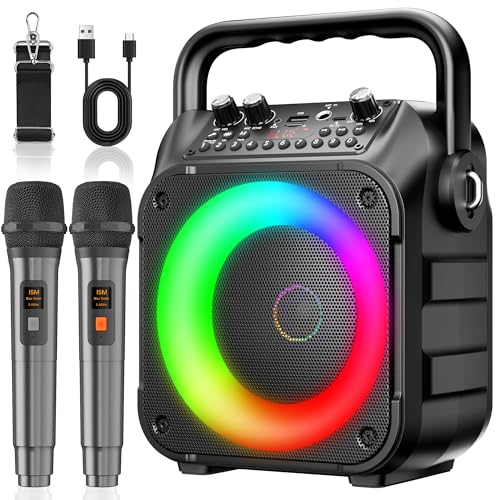 Karaoke Maschine Ankuka Karaoke Anlage mit 2 Mikrofonen für Erwachsene & Kinder Bluetooth Lautsprecher Tragbarer mit PA Anlage, unterstützt TV/TWS/FM/AUX/USB/TF/Rec für Party, Geburtstag(Schwarz)