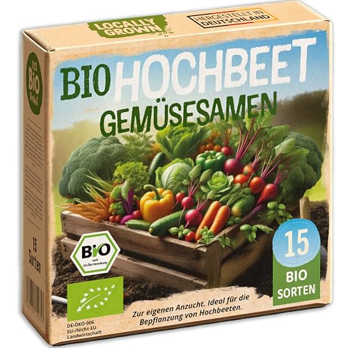 Little Plants Bio Hochbeet Gemüsesamen Set, 15 Sorten, Samenfest und Keimstark, mit Aussaatkalender und Ebook