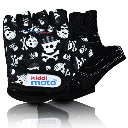 KIDDIMOTO Kinder Fahrradhandschuhe Fingerlose für Jungen und Mädchen - Pirat Skullz - M (4-8y)