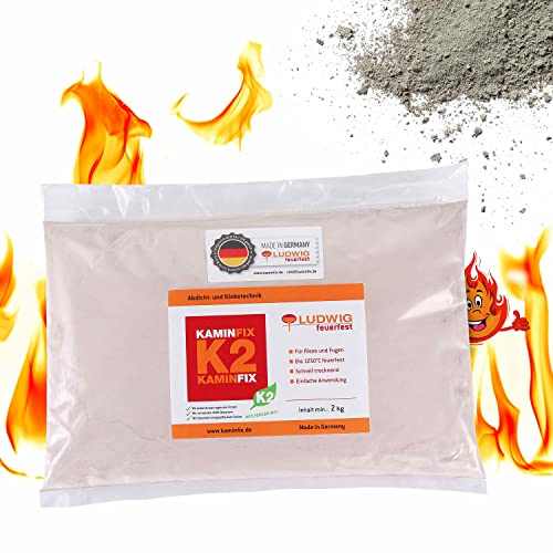 Schamottemörtel Made in Germany für die einfache und schnelle Reparatur. Ofen und Kaminmörtel Feuerfester Mörtel Feuerbeton Kaminfix K2 (2kg Beutel)