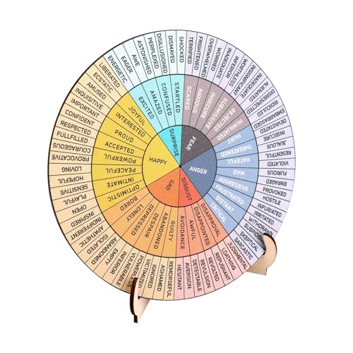 NQEUEPN Emotionsrad, 15 cm Holzrad der Gefühle Gefühlsrad Emotionsrad Diagramm Therapie Bürodekor Mental Health-Dekor für Sozialarbeiter Schulbüro Emotionaler Kühlschrank
