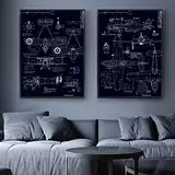 Schwarz Weiß Linie Leinwand Kunst Bild Nordischer Industriestil Flugzeugherstellung Zeichnen Wandposter Malerei Kinderzimmer Dekor ungerahmt 40 × 50 cm × 2 Stück