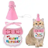 Amaxiu Geburtstagsmütze Schal-Set für kleine Hunde und Katzen, niedliches Haustier Geburtstags Bandana Partyzubehör Welpen Happy Birthday Dekorationen Besticktes für Mädchen Jungen Kätzchen(Rosa)