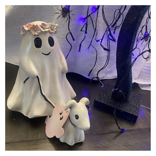 ViCUULY Statue Eines Gehenden Geisterhundes, 2024 Halloween Gruselige Geisterstatue Dekor, Geist Geht Mit Seinem Geisterhund Spazieren Halloween Statuen Heim Tischdekoration (Girls)