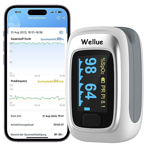 ViATOM Pulsoximeter, Bluetooth Oximeter für messung der sauerstoffsättigung im blut, O2 Pulsmessgerät finger mit OLED Display, Pulsoxymeter mit APP und Batterien für Erwachsene Kinder