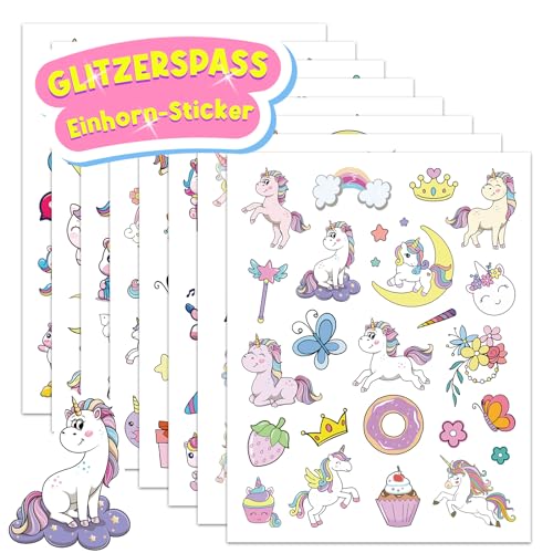 Einhorn Sticker mit Glitzereffekt, Über 160 Unicorn Glitzersticker Aufkleber, Glitzer Sticker Mädchen, Einhorn Geschenk Einschulung Mädchen, Einhorn Schultüte Mädchen Füllung