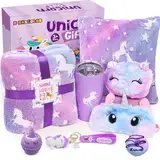 Tacobear Einhorn Geschenke für Mädchen 5 6 7 8 9 10 11 Jahren Einhorn Kuscheldecke Leuchtend Kissenbezug Edelstahl Thermosflaschen 500ml Badebomben Umhängetasche Augenmaske Geburtstag Geschenk Mädchen