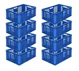 SPAR-SET 8x Eurobehälter/Bäckerkisten, Grundmaß 600x400x240 mm. Eurobox, Stapelkorb stapelbar aus Kunststoff in TOP-Qualität - Made in Germany (blau)