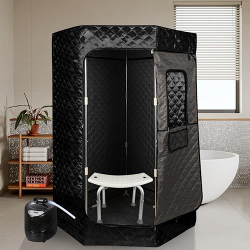 Sauna, tragbare Dampfsauna, 3 l, faltbare Sauna, tragbar, Zuhause, 1000 W, großer Raum, tragbare Sauna zum Abnehmen (ohne Stuhl), Detox 90 x 90 x 180 cm, 3 l, Schwarz