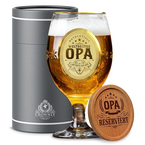 CROWNLY CRYSTAL® Personalisierte Geschenke für Opa Bierglas Mit Gravur Opa Geschenk Ruhestand Geschenk für Opa Weihnachtsgeschenke für Männer Geburtstagsgeschenk für Opa Geschenke