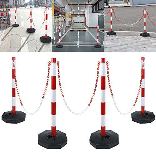 Yznahre 4 Stück Kettenpfosten Set, inkl. 4x Absperrpfosten und 4x 1.4m Absperrketten, Absperrpfosten Begrenzung Absperrung Absperrkette Parkpfosten Sperrpfosten aus Kunststoff, 28 x 28 x 82 cm