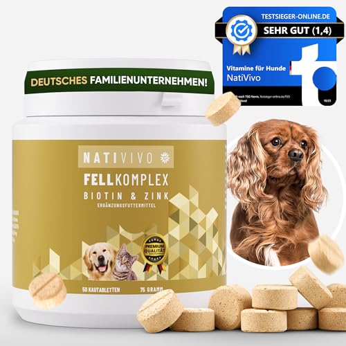 NatiVivo® [TESTSIEGER] hochdosiertes, probiotisches Premium Biotin+Zink Katze Hund Komplex für EIN glänzendes und schönes Fell. Gegen Haarausfall, Juckreiz und trockene Haut. Made in Germany!