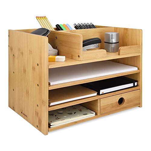 Navaris Schreibtisch Organizer Ablage aus Bambus - 33x24x26cm Ordnungssystem Briefablage aus Holz - für Tisch Büro Schreibtisch - leicht zu reinigen