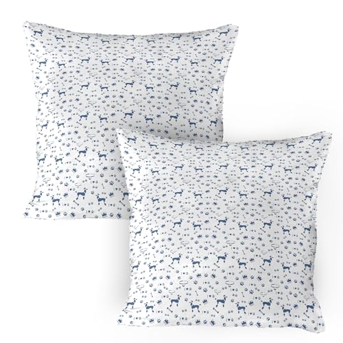 ABAKUHAUS Blau und weiß Kissenbezug Packung mit 2, Poodle Silhouette Kamm Collar Hunderennbahnen Herzen Tier-Liebhaber Haustier Theme, Dekorativer Gedruckter Kissenbezug, 80 x 80 cm, Weiß Nachtblau