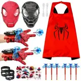 Spiderm Launcher Handschuh, Super Spiderm Launcher mit Superhelden Umhänge und Maske, Spiderm Hero Handschuhe, Spiderm Web Shooter, Spiderm Spielzeug Handschuhe für Kinder Cosplay (B)
