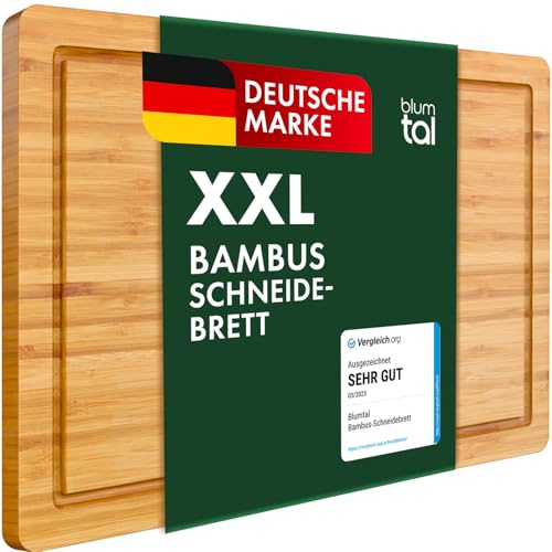 Blumtal Schneidebrett Holz aus 100% Bambus XXL - 2cm dickes Holzbrett antibakteriell - massives Schneidbrett mit Saftrille - Holzschneidebrett 45x30x2cm - Alternative zu Schneidebrett Kunststoff