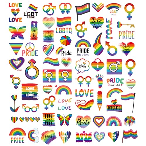 Pride Temporäre Tattoos, 10 Blätter Regenbogen Tattoos, Wasserfeste Pride Tattoos Aufkleber, Abziehbilder Tattoos für LGBTQ, LGBTQ Accessoires für Paraden und Veranstaltungen