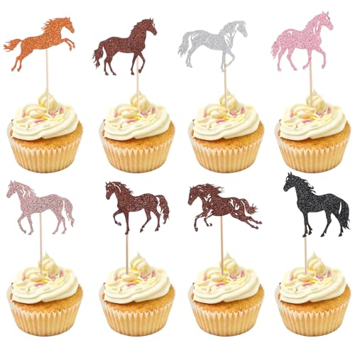 24 Stück Pferde Geburtstagsdeko Cake Toppers Kuchendeckel Kuchen Muffin Deko Tortenaufleger für Pferd Thema Party Deko Geburtstagsfeiern zum Thema Pferderennen