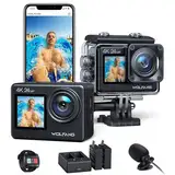 WOLFANG GA200 Action Cam 4K 24MP Unterwasserkamera WiFi 40M wasserdichte EIS Bildstabilisator Touchscreen Helmkamera 170° Weitwinkel Camcorder (Ladegerät, Fernbedienung, 2 Akkus und Zubehör Kit)