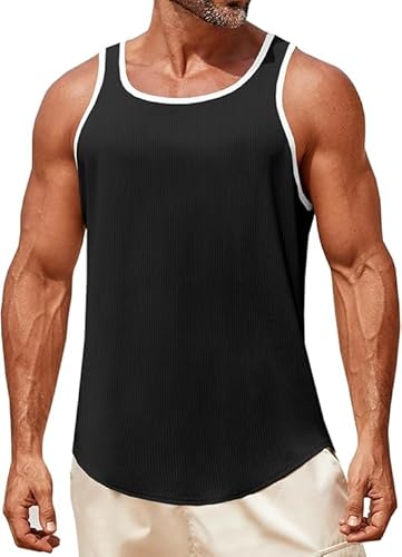 Runcati Tank Top Herren Ärmelloses Muskelshirts Gym Fitness Funktionsshirt Training Unterhemd Bodybuilding Achselshirts Männer T Shirt Sommer Sport Laufshirt Schwarz M